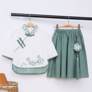 332Rapid deliveryGirls dress Chinese style two piece ancient Hanfu suit childrens cheongsam skirt girls dress