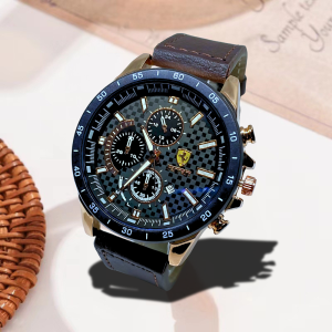 Jam Tangan Pria Analoq Chronograph – Dial Hitam Strap Kulit Premium Cocok untuk Formal & Kasual
