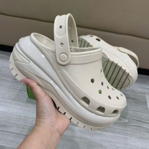DÉP Sục NHỰA ĐI MƯA CROCS MEGA CRUSH CAO 8CM CHO NỮ TẶNG STIC màu kem