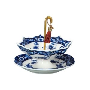 UNQIN Ceramic Umbrella Tea Strainer Traditional Chinese Style Blue and White Porcelain Tea Filter Tabletop Decoration Exquisite Tea Infuser Tea Tray Set Office