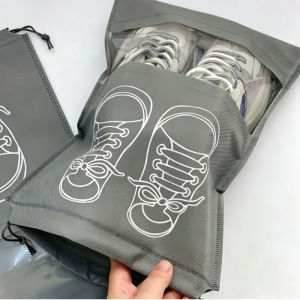 5PCS Non Woven Drawstring Travel Shoe Bag 44*32cm Large Waterproof Dustproof Storage Pouch With Transparent Slot Portable Luggage Shoe Organizer
