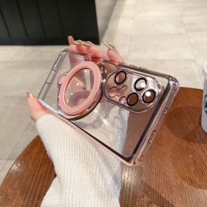 For Huawei P50 P40 P30 Pro Case Plating Transparen Support Wireless Charging Rotatable Ring Stand Camera Protector Phone Cover