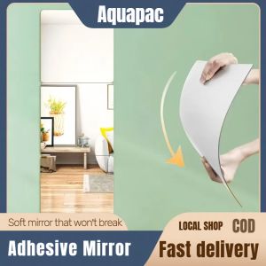 HD mirror wall full body dress mirror square household self-adhesive wall mirror can be bent acrylic mirror sticker wall glass splicing living room bedroom bathroom personality fashion DIY decoratio mirror