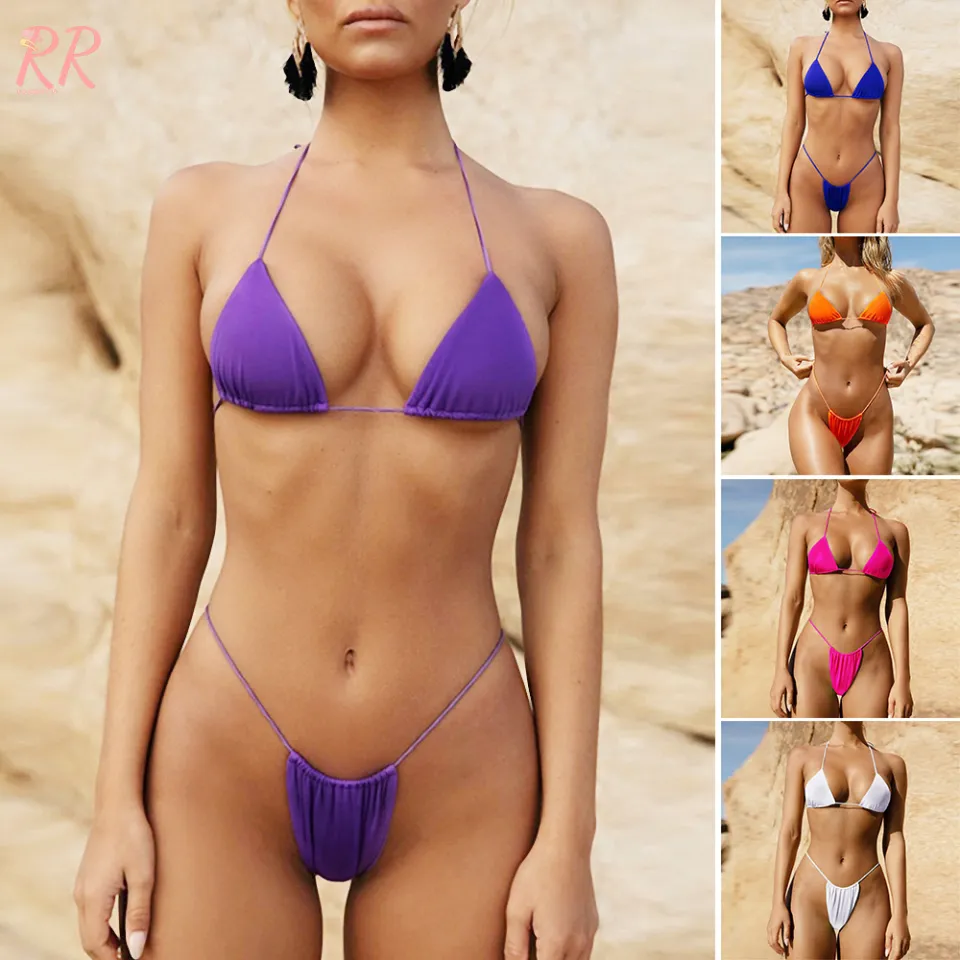 Two Piece Women's Swimsuit Simple Sexy Bikini Tie G-String Thong Bathing  Suit