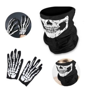Halloween Skeleton Gloves and Skull Face Mask Set Ghost Kit Supplies for Makeup Dance Party Cosplay Costume