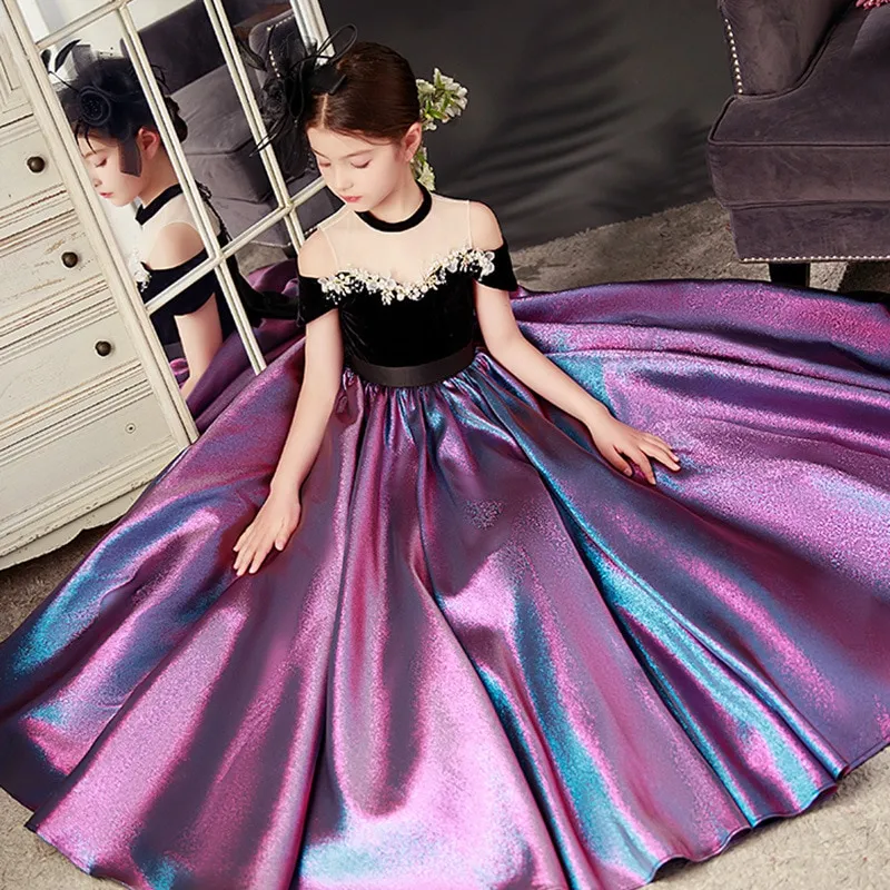 Kids Dresses For Wedding Dress carnival ball gown Children Teen Pageant Gown  velvet Dress for Birthday Party baby Girls Clothing