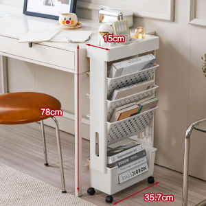 Mainland Rak Buku Dorong Rak Serbaguna Buku Portable Rak Troli Sudut Tempat Penyimpanan Rak Organizer Stationery Rak Dapur Balkon Kamar Mandi dengan Roda HSB624