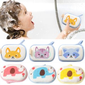 DSFSK Skin Cleaner Exfoliating Shower Cleansing Brush For Kids Children Toddlers Cartoon Animal Bath Massager Body Scrubber Baby Shower Sponge Cleaning Towel Brush Spa Foam