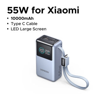 UGREEN Ultra Mini 55W 10000mAh Powerbank 1 USB C 1 USB A with Built-in Type-C Cables Fast Charging Power Bank for Xiaomi 55W iPhone 17 16 15 Pro Max Samsung S25 Ultra 45W