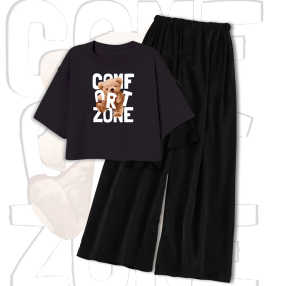 klikbusana SETELAN WANITA REMAJA USIA 9-14 TAHUN KAOS CROP HITAM CELANA HITAM BEAR SERIES