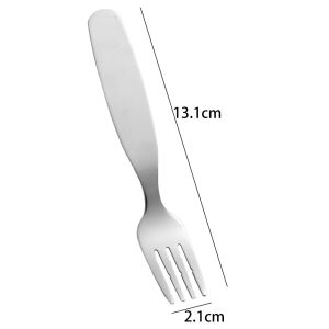 เครื่องใช้บนโต๊ะอาหารชุดส้อมช้อนสแตนเลสสตีลมีด้ามสั้นสำหรับเด็กหัดรับประทานอาหารช้อนขนาดเล็กโรงเรียนอนุบาลช้อนส้อมอาหารเสริม