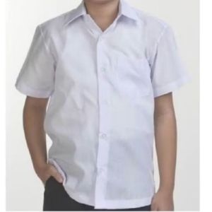 ชุดนักเรียน "โปโลตรง" เสื้อเชิ้ตแขนสั้นสีขาวสำหรับเด็กผู้ชาย ผ้าฝ้ายซาติน ชุดนักเรียนฤดูร้อนน้ำหนักเบาสำหรับเด็ก ชุดการแสดง