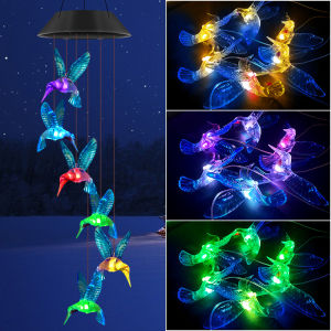 18 Style Color changing Solar Wind Chime Crystal Ball Hummingbird Wind Chime Lamp Waterproof Outdoor Use for Courtyard Garden Decoration