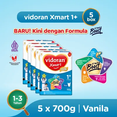 vidoran Xmart 1+ Vanilla 700gr Susu Formula Pertumbuhan Anak 1-3 Tahun - 5 box (Exp : 04.2027)