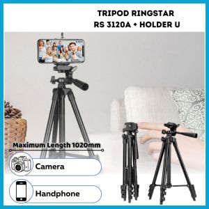 Tripod Ringstar RS 3120A + Holder U for Camera Digital DSLR Handycam hp kamera fotografer kaki 12m