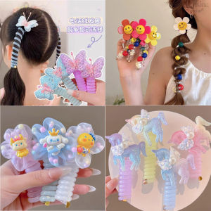 2Pcs Telephone Cord Hair Tie Kids Girl Ponytail Hair Rope Cute Butterfly Scrunchies Butterfly Braided Spring Coil Hair Ring
