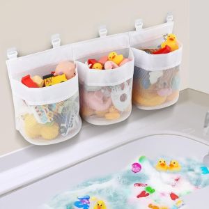 ESFDGL Sức chứa lớn Túi đựng đồ chơi trẻ em Gắn tường Nhanh khô Dụng cụ sắp xếp đồ chơi phòng tắm Đa năng Với 3 ngăn Túi lưới Dành cho phòng tắm