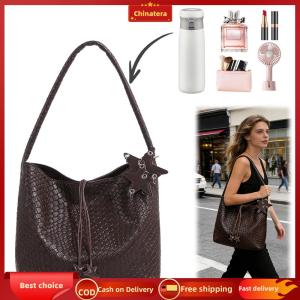 [Chinatera Malll] PU Leather Woven Underarm Bag Elegant Top-Handle Bag for Women Ladies Work Shopping Travel Daily Use
