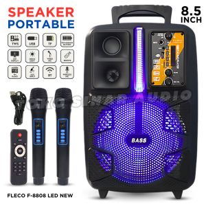 Speaker TV LED Karaoke Super Bass 8.5 Inch + 2 Mic Wireless Bisa Dicas + Remot Kontrol + 2 Kabel Casan USB Tipe-C FLECO F-8808 LED NEW / Speaker Bluetooth Radio FM TWS USB TF Card Aux Jack Mic Besar