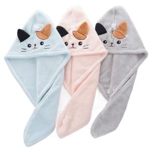 TRYANY Strong Water Absorbent Drying Hair Towel Cute Kitty No Shedding Dry Hair Cap Bath Hats Wiping Hair Microfiber Hair Drying Wrap Women