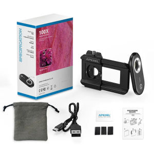 ชุดเลนส์กล้องจุลทรรศน์มือถือ 3 ใน 1 100X 150X 200X ชุดขยายมาโคร กล้องจุลทรรศน์ชีวภาพสำหรับเลนส์มือถือพร้อม LED CPL