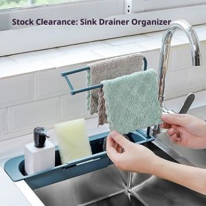 Rosy Recess Multi-Functional Kitchen Sink Organizer with Drainage Rack for Sponge Soap Dispenser and Dishcloth Storage