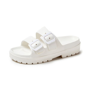 [Free Shipping] Womens casual home slippers with double straps versatile for summer outdoor wear featuring buckle details thick-soled beach sandals and customizable labeling