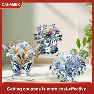 【CANAMEK】 Acrylic 2D phẳng pha lê Lily Rose hoa bảng trang trí thích hợp cho quán cà phê phòng hiển thị trường hợp phòng khách văn phòng trang trí nội thất Quà Tặng
