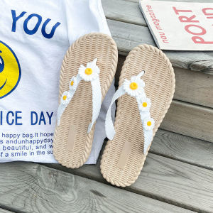 IELGY Flip Flops Girl Student Korean Fashion Flat Bottom Clip Foot Beach Daisy