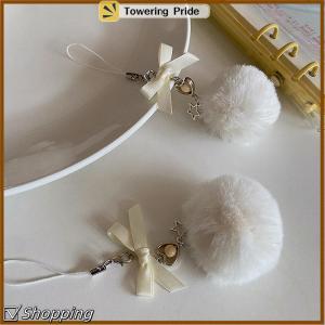 [Towering Pride] Fashionable Fur Ball Mobile Phone Chain With Bow Cute And Sweet Pendant Keychain