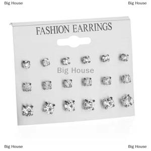 [COD] Big House ชุดต่างหูสตั๊ดผสม9คู่ เซ็ตแบบเรียบง่ายแฟชั่นต่างหูทรงเรขาคณิตทรงสี่เหลี่ยมสำหรับผู้หญิงต่างหูคริสตัลพลอยเทียมใหม่