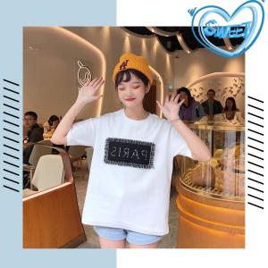 QXshop 💞เสื้อยืดคอกลม 6 สี 🌈 ตรงหน้าอก ปักลายอักษรคำ "paris" 🤩👍🏻🛍️