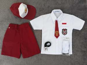 setelan seragam sekolah merah putih anak laki-laki lengan pendek sd kelas 1-6 topi merah putih