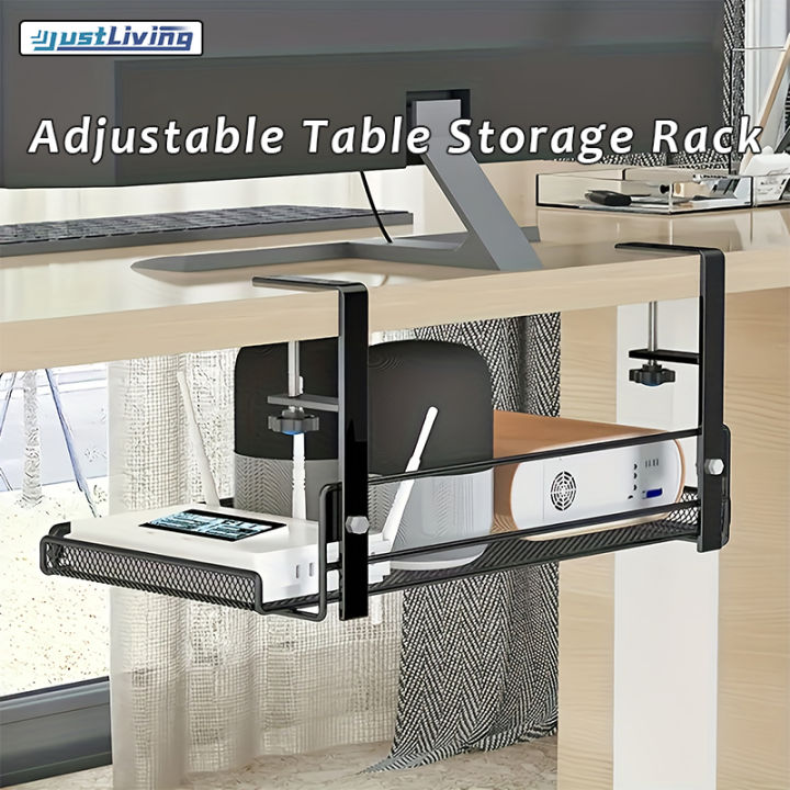 JustLiving Under Desk Cable Management Tray No Punching Adjustable ...