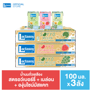 เซทแนะนำ ซอยโย่ ขนาด 100 มล. สตรอว์เบอร์รี่ 1 ลัง+เมล่อน 1 ลัง+องุ่นไชน์มัสแคท 1 ลัง ขายยก 3 ลัง (รวม 180 กล่อง)