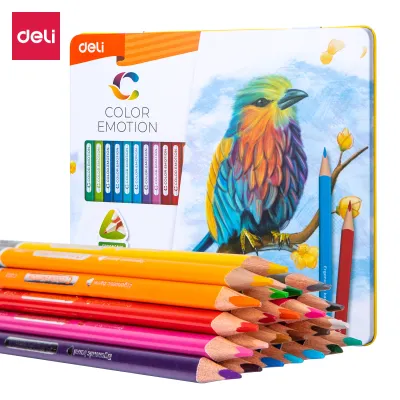 Deli Coloring Pencil / Pensil Warna 12/24/36 Warna Triangular Metal Box Tebal dan Cerah EC002X5