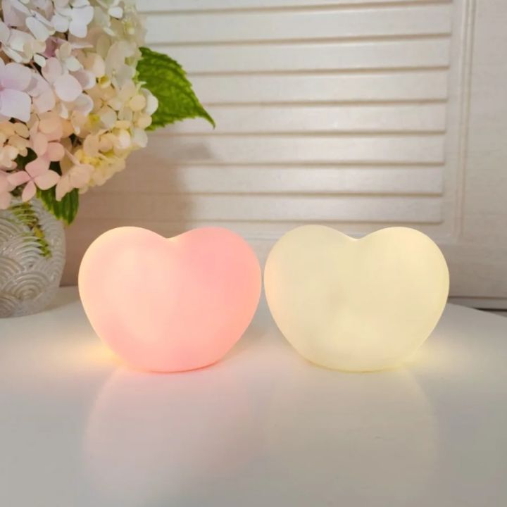 KUXMTC Pink White Love-Shaped Night Light Three-dimensional Atmosphere ...