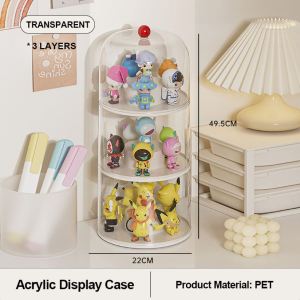 BTY Rotating PopMart Display Transparent Acrylic Display Case Cartoon Figure Dustproof Storage