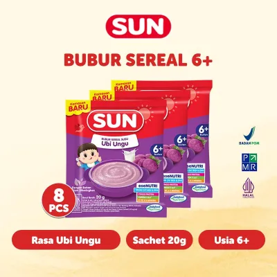 8 PCS - SUN Bubur Bayi 6+ Ubi Ungu Sachet 20 Gr