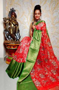 Ready-stock in Singapore Floral design silk cotton saree )