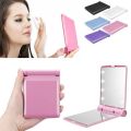 Cermin make up lampu led cermin rias bulat kotak lipat lampu led portable aesthetic mini lampu standing kaca kecil persegi pembesar cembung cekung meja rias unik yang ada lampu ring light. 