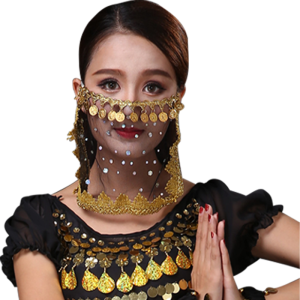Belly Dance Rhinestone Face Veils Mesh Sequins Women Indian Dance Performance Accessory