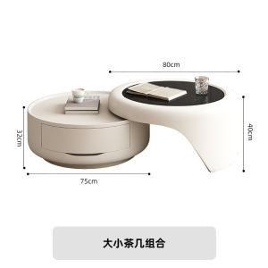 Cream Style Coffee Table Living Room Combination Tempered Glass Creative Designer High Sense Small Apartment Simple round Tea Table