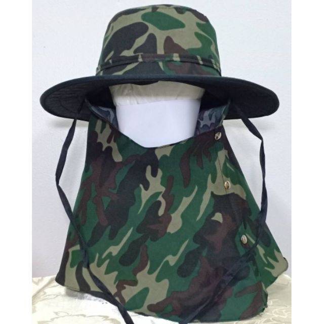 หมวกคลุมหน้ากันแดดลายทหารสำหรับงานเกษตร