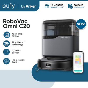 Eufy by Anker Robot Vacuum Omni C20 Robot Vacuum and Mop Combo Self Emptying Auto Mop Washing and Auto Drying for Hands-Free Cleaning 7000 Pa Powerful Suction 3.35-Inch Design All-in-One Station