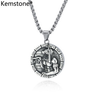 Kemstone Vintage Egyptian Mythology Anubis God Culture Symbol Bodyguard Mens Stainless Steel Pendant Necklace Jewelry