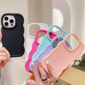 Candy Color Wavy Curved Edge Phone Case For iPhone 16 15 14 13 12 11 Pro Max XS X XR 7 8 Plus SE 3 Shockproof Soft Bumper Cover