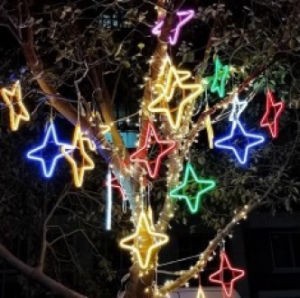 SXH LED Hanging Tree Five-Pointed Star Moon Snowflake Shape Light Holiday Lighting Decoration Colorful Light Street Waterproof Neon Light