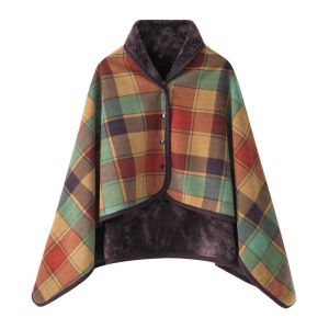 MMLUCK Plaid Wearable Blanket Thicken Fleece-lined Casual Office Blanket Lazy with Button Home Shawl Blanket Outdoor Travel