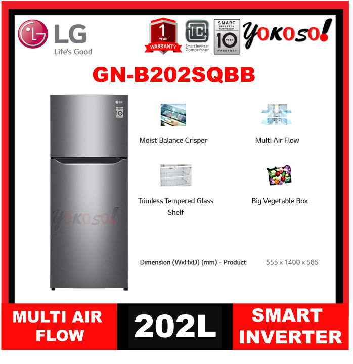 [SOF] LG GNB202SQBB 2DOOR FRIDGE / 202L SMART INVERTER / MULTI AIR FLOW / DARK GRAPHITE STEEL